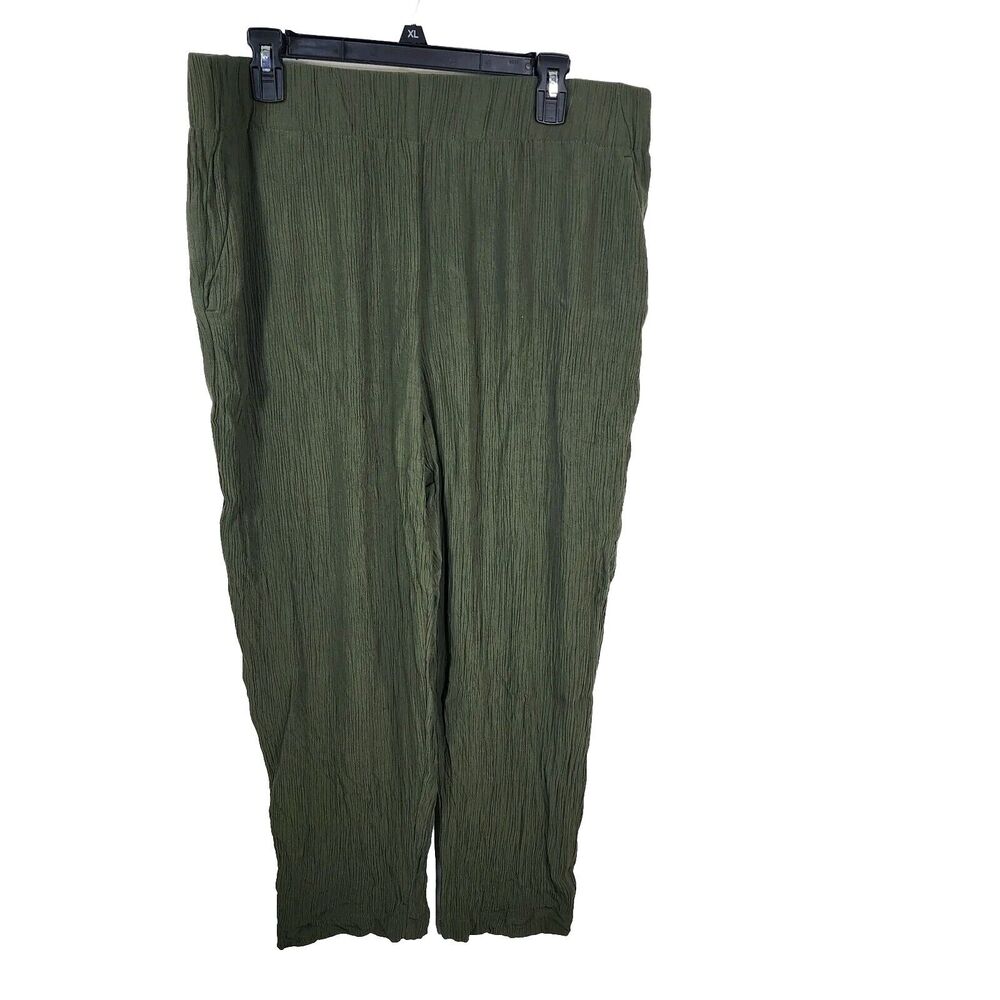 Loft Womens Pants Size XL Green High Rise Straight Crinkle Gauze Pull On Ankle